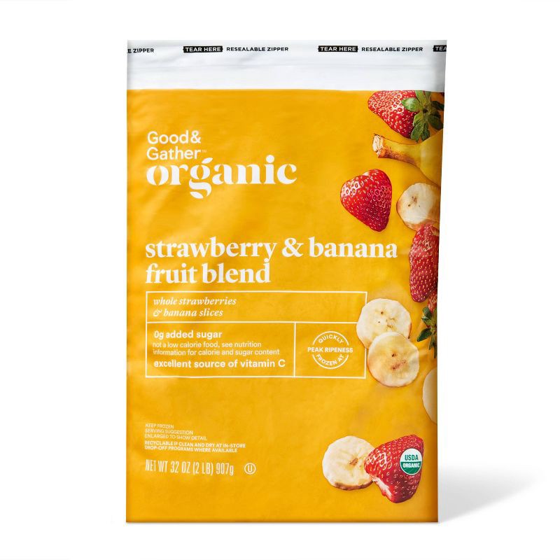slide 1 of 3, Organic Strawberry & Banana Frozen Fruit Blend - 32oz - Good & Gather™, 32 oz