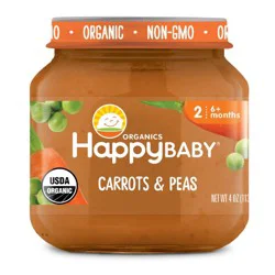 Happy Baby Organic Carrots & Peas Baby Food Jar - 4oz: 6 Months and Up, 2nd Stage, Pureed, Ready to Eat