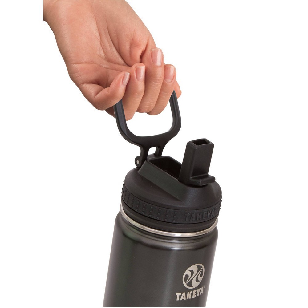 slide 3 of 6, Takeya 14oz Actives Insulated Stainless Steel Bottle with Straw Lid - Black Slate, 1 ct