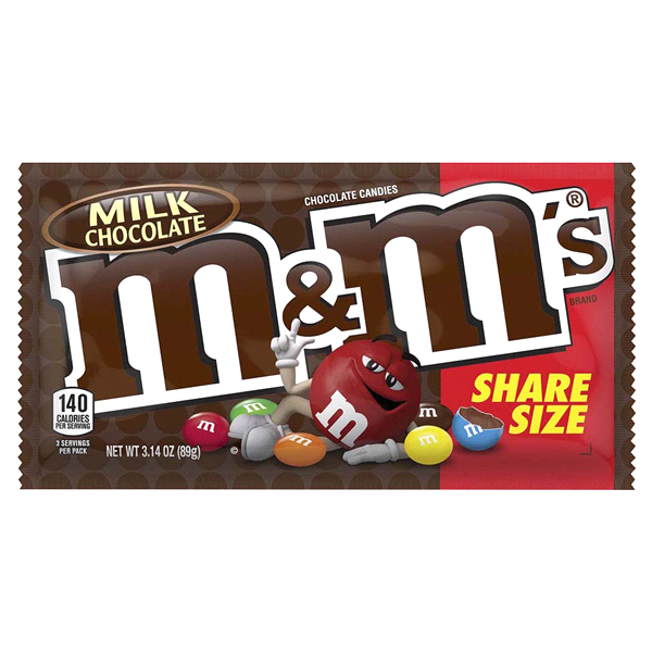 slide 1 of 1, M&M's Sharing Size Milk Chocolate Candy, 3.14 oz