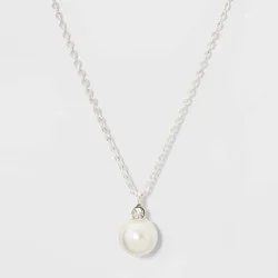 Pearl and Rhinestone Pendant Necklace - A New Day™ Silver: Nickel-Free Metal, Lobster Claw Clasp, 16" Length with Extender