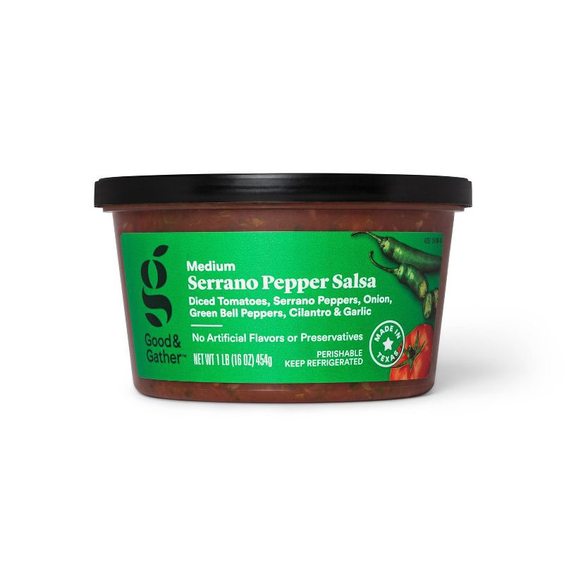 slide 1 of 4, Medium Serrano Pepper Salsa - 16oz - Good & Gather™, 16 oz