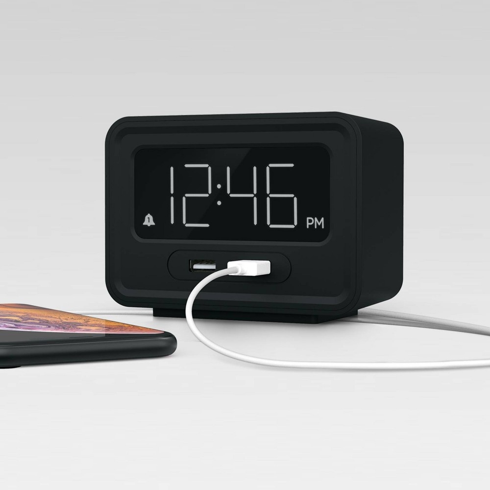 slide 2 of 2, Clock with Double USB Charger Black - Capello, 1 ct