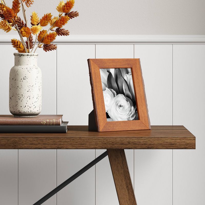 slide 2 of 4, 5" x 7" Vertical Sides Natural Frame Antique Wood - Threshold™: Rustic Tabletop Easel Back Display, 1 ct