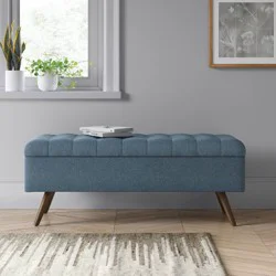Arthur Tufted Storage Bench Blue - Threshold™: Elegant Bedroom Ottoman with Interior Space