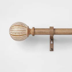 36"-66" Carved Light Woodtone Ball Curtain Rod - Threshold™: Steel, Painted Finish, Single Rod, 0.875" Diameter
