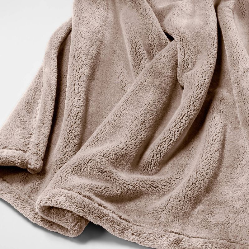 slide 3 of 3, Oversized Primalush Throw Blanket Light Taupe - Threshold™: Cozy Midweight, Machine Washable, 50x70", 1 ct