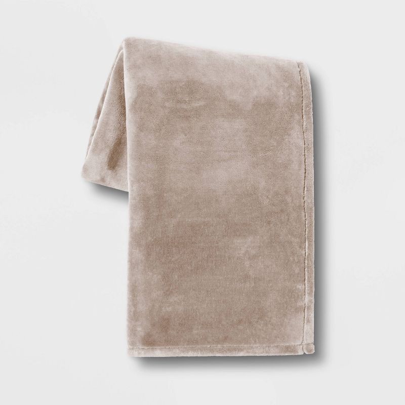 slide 1 of 3, Oversized Primalush Throw Blanket Light Taupe - Threshold™: Cozy Midweight, Machine Washable, 50x70", 1 ct