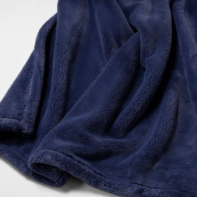 slide 3 of 3, 50"x70" Oversized Primalush Throw Blanket Dark Blue - Threshold™: Cozy, Midweight, Machine Washable, 1 ct