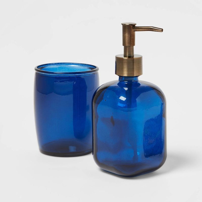 slide 3 of 4, Recycled Glass Soap Pump Blue - Threshold™, 1 ct