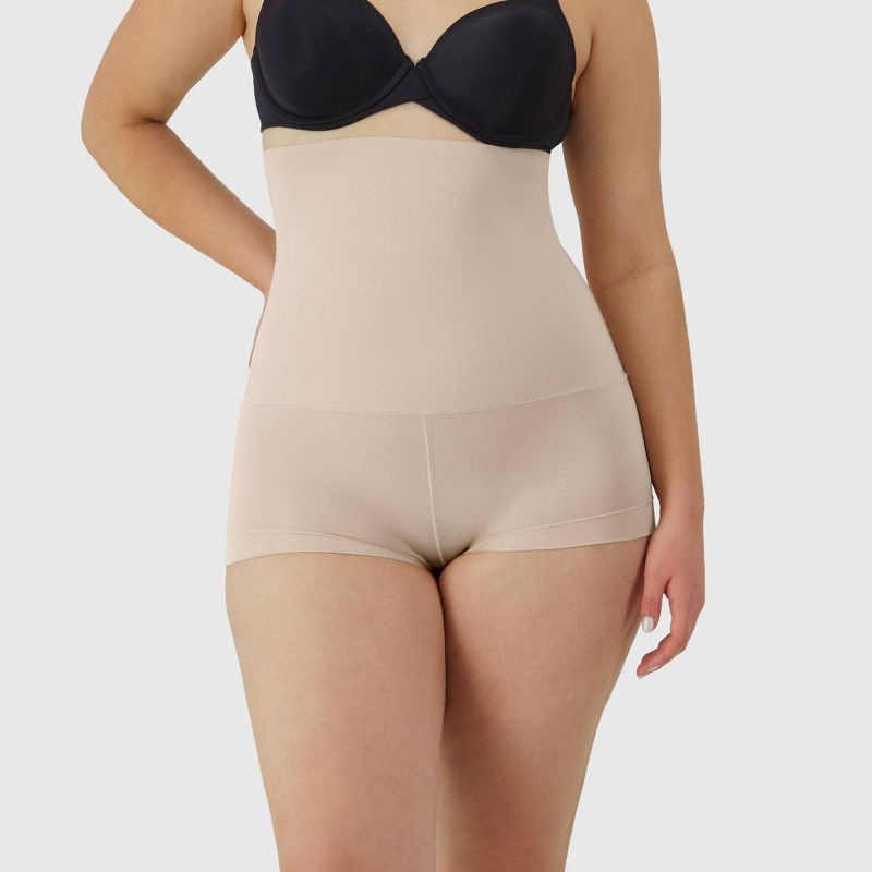 slide 2 of 6, Maidenform Women's Shapewear High Waist Tame Your Tummy Shaping Boyshorts SE0701 - Beige S: Firm Compression Knit Body Shaper, 1 ct