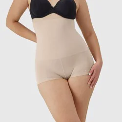 Maidenform Women's Shapewear High Waist Tame Your Tummy Shaping Boyshorts SE0701 - Beige L: Firm Compression Knit Body Shaper