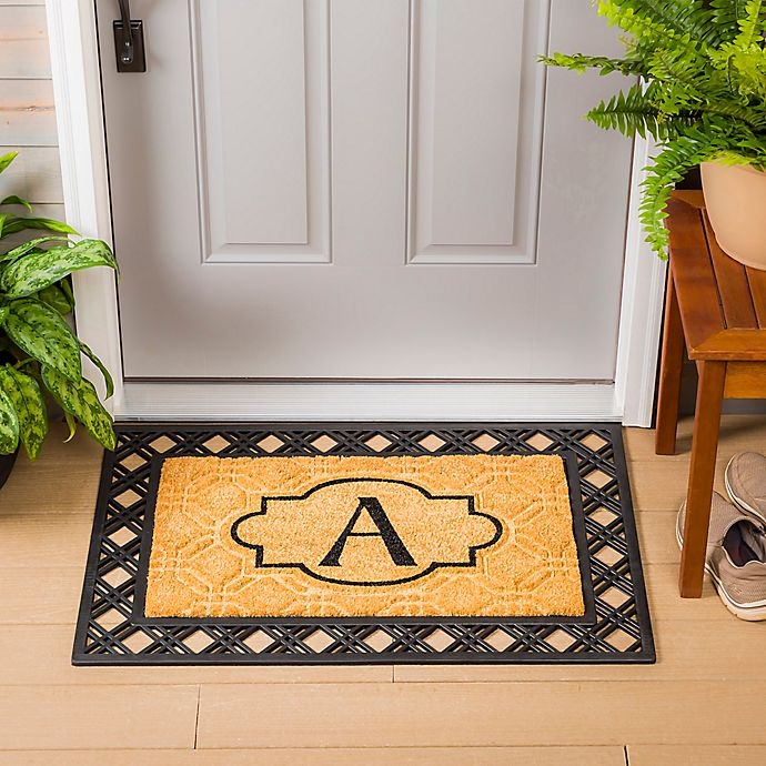 slide 2 of 2, Evergreen Embossed Flocked Monogram Letter A'' Door Mat Insert - Black'', 1 ct