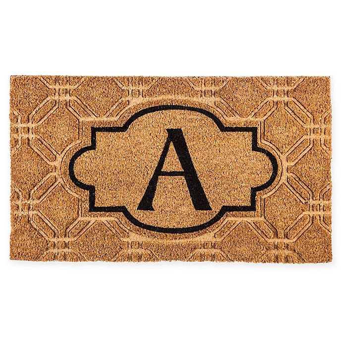 slide 1 of 2, Evergreen Embossed Flocked Monogram Letter A'' Door Mat Insert - Black'', 1 ct