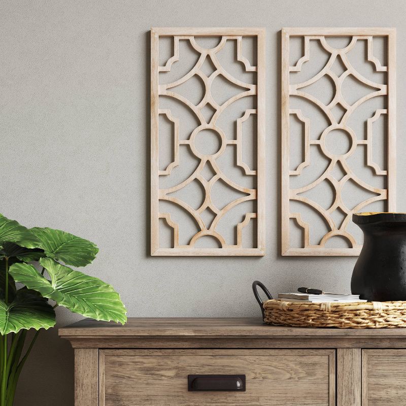 slide 2 of 4, Set of 2 Wood Lattice Wall Hanging Brown - Threshold™: Elegant Decorative Panels, Modern Geometric Design, 1 ct