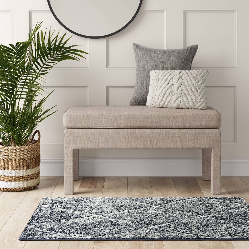 slide 3 of 3, 2'6"x4' Washable Criss Cross Easy Care Accent Rug Charcoal/Ivory - Threshold™, 1 ct