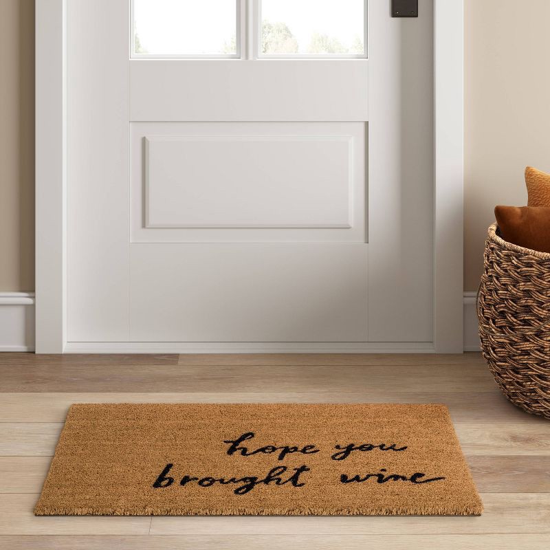 slide 2 of 3, 1'6"x2'6" Hope You Brought Wine Coir Doormat Tan/Black - Threshold™, 1 ct