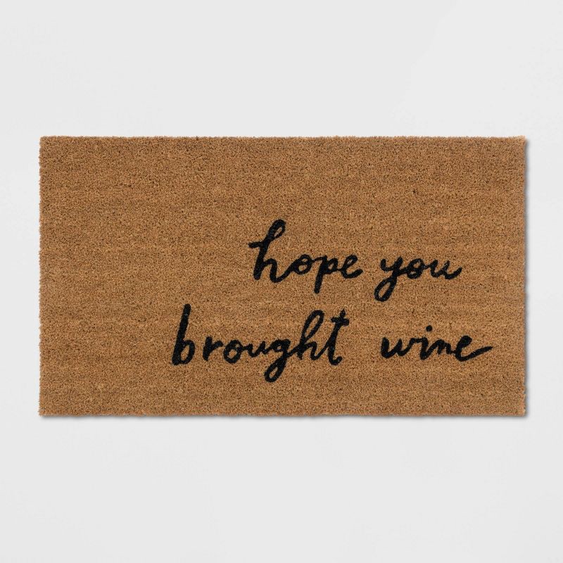 slide 1 of 3, 1'6"x2'6" Hope You Brought Wine Coir Doormat Tan/Black - Threshold™, 1 ct