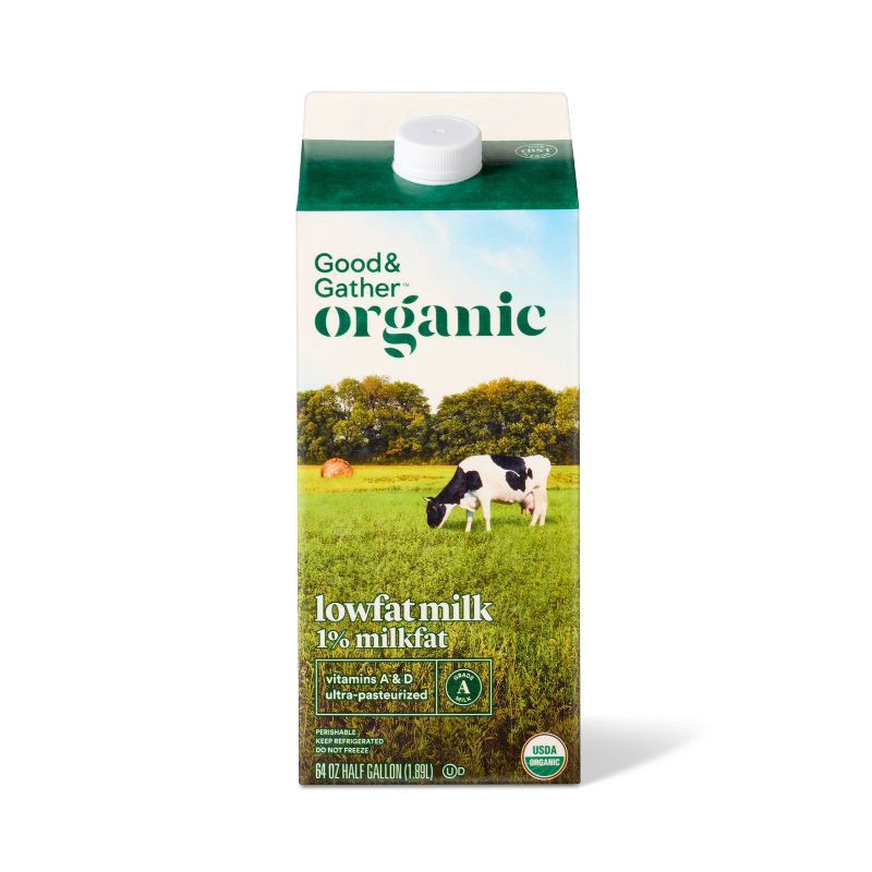 slide 1 of 4, Organic 1% Milk - 0.5gal - Good & Gather™, 1/2 gal