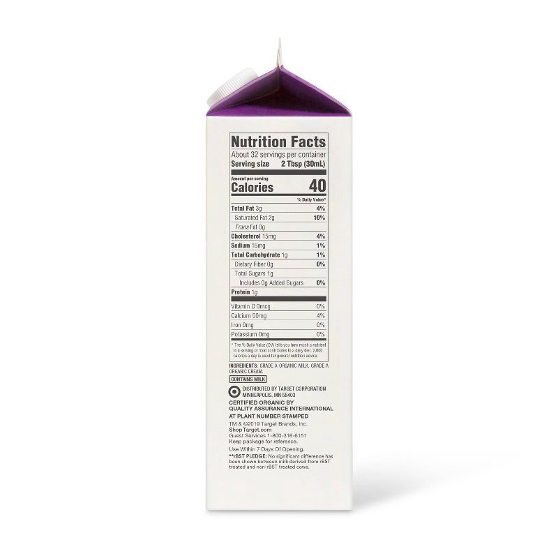 slide 2 of 4, Organic Half & Half - 32 fl oz (1qt) - Good & Gather™, 32 fl oz, 1 qt