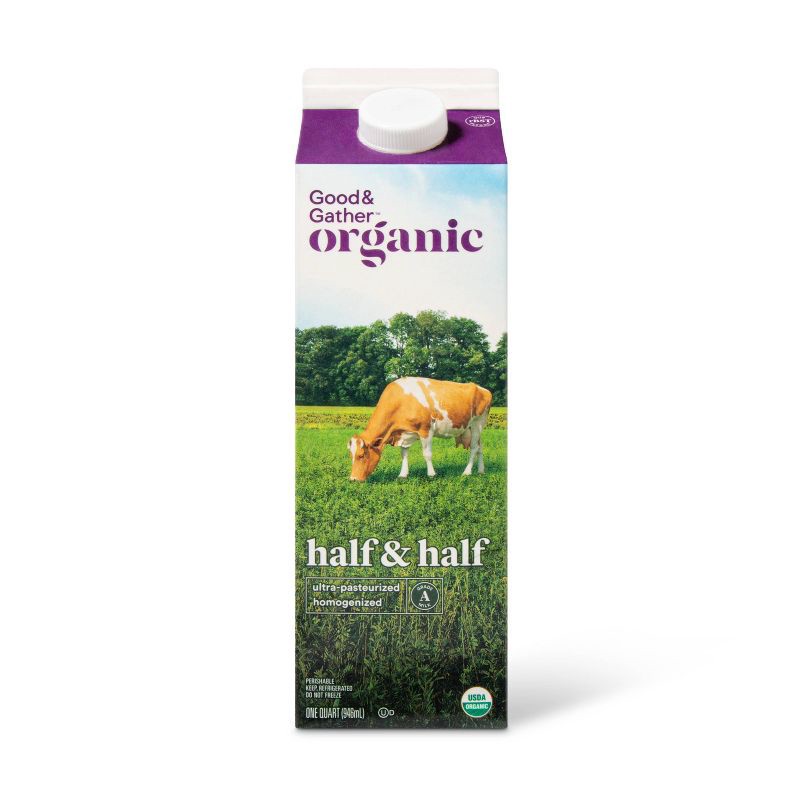 slide 1 of 3, Organic Half & Half - 32 fl oz (1qt) - Good & Gather™, 32 fl oz, 1 qt