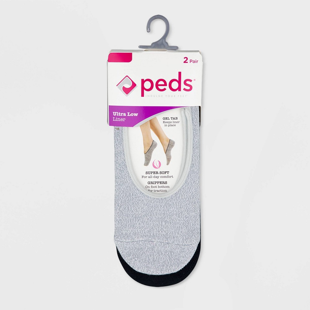 slide 2 of 4, Peds Women's Super Soft with Traction 2pk Liner Socks - Gray 5-10, 2 ct