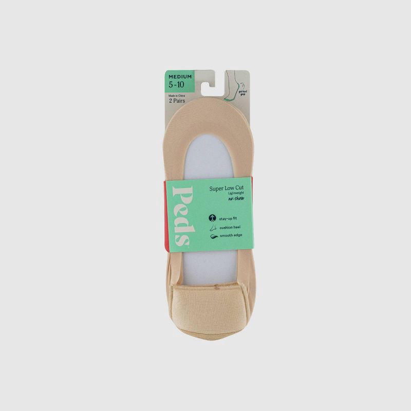 slide 2 of 6, Peds Women's Cushion Heel 2pk Liner Socks - Beige Nude 5-10: No Show, Hidden Gel Grip, Stretch Knit, 2 ct