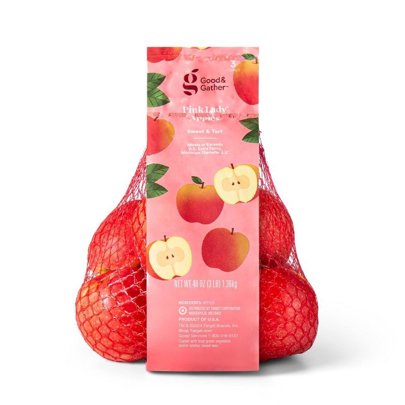 slide 1 of 5, Pink Lady Apples - 3lb Bag - Good & Gather™, 3 lb