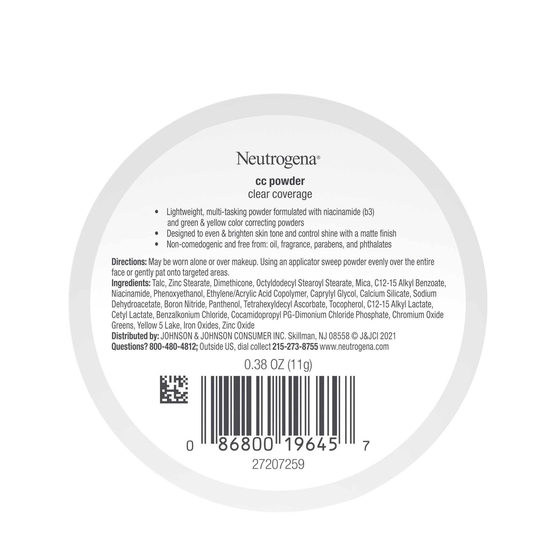 slide 6 of 8, Neutrogena Clear Coverage Color Correcting Powder Makeup Compact, Mattifying CC Powder with Niacinamide & Green & Yellow Powders to Even Tone, Brighten, & Control Shine, Oil-Free, 0.38 oz, 0.38 oz