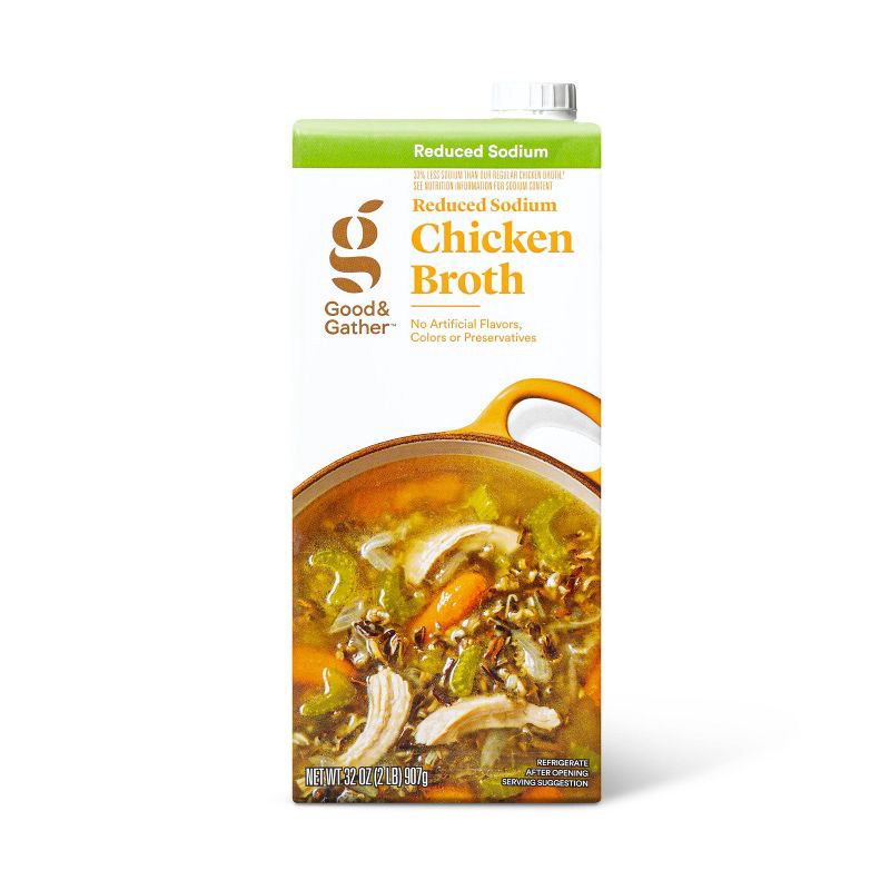 slide 1 of 3, Reduced Sodium Chicken Broth - 32oz - Good & Gather™, 32 oz