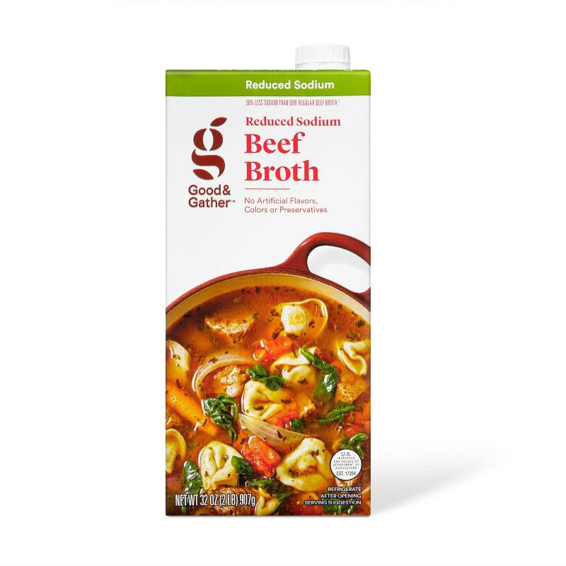 slide 1 of 3, Reduced Sodium Beef Broth - 32oz - Good & Gather™, 32 oz