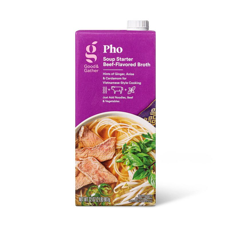 slide 1 of 3, Pho Soup Starter Beef Broth - 32oz - Good & Gather™, 32 oz