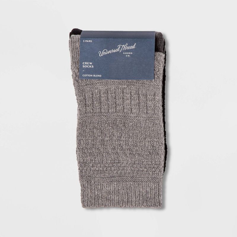 slide 2 of 2, Women's Textured 3pk Crew Socks - Universal Thread™ Charcoal 4-10, 3 ct