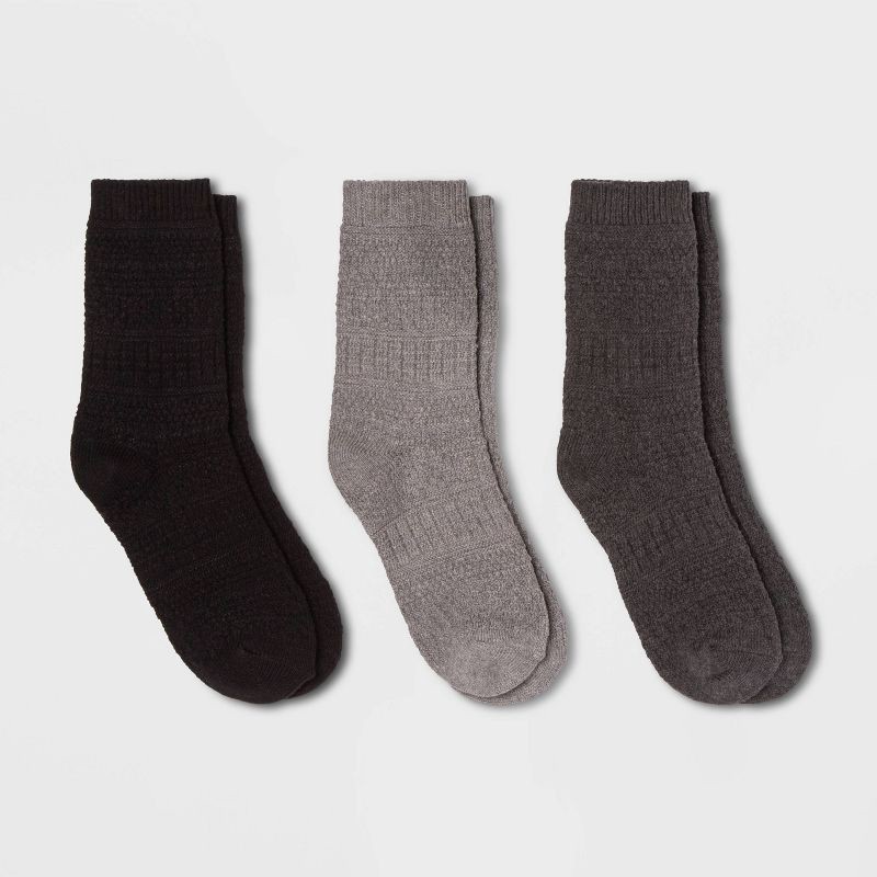 slide 1 of 2, Women's Textured 3pk Crew Socks - Universal Thread™ Charcoal 4-10, 3 ct