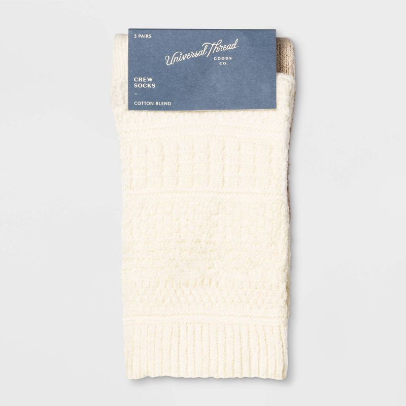 slide 2 of 2, Women's Textured 3pk Crew Socks - Universal Thread™ Oatmeal 4-10, 3 ct