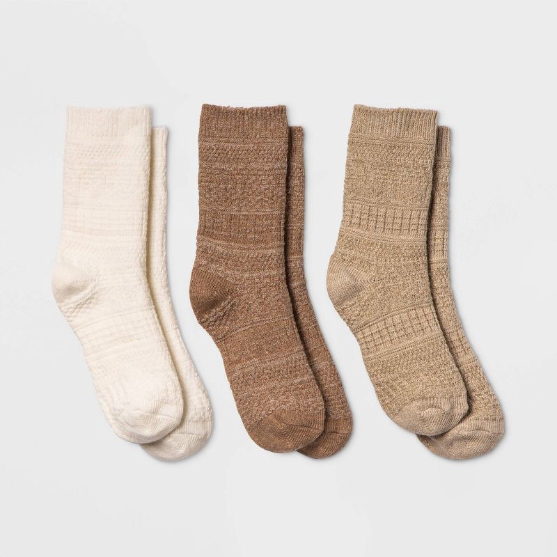 slide 1 of 2, Women's Textured 3pk Crew Socks - Universal Thread™ Oatmeal 4-10, 3 ct