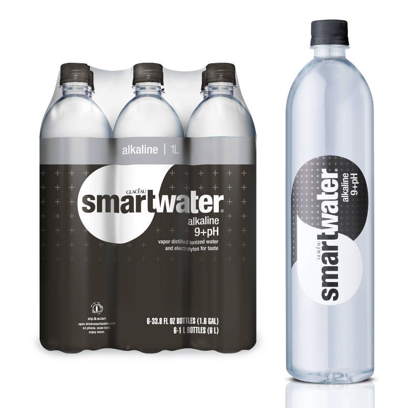 slide 1 of 8, Smartwater Alkaline Vapor Distilled Ionized Water - 6pk/1L Bottles, 6 ct; 1 liter