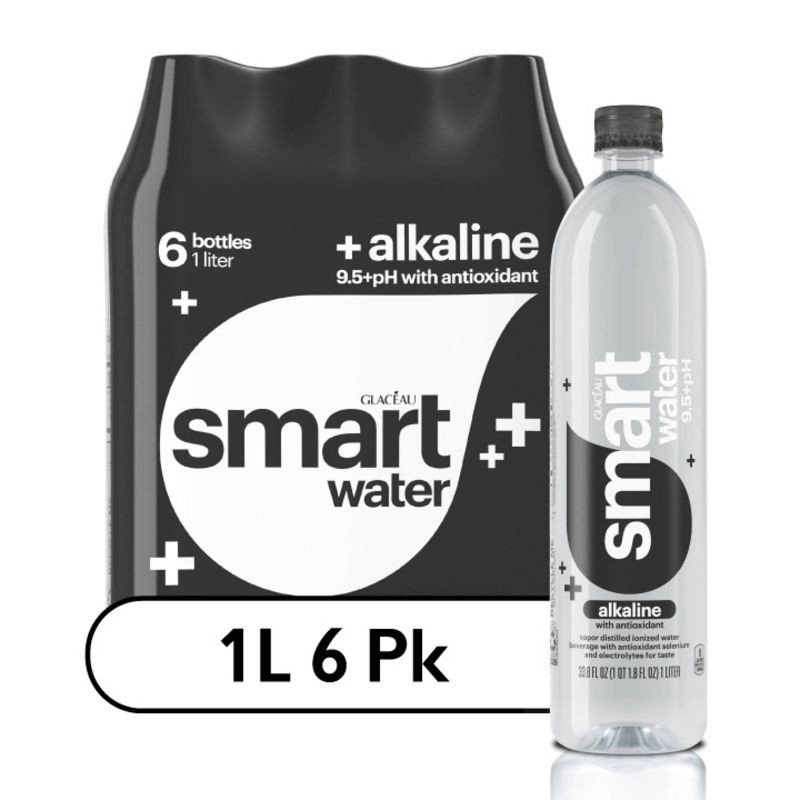 slide 1 of 8, Smartwater Alkaline Vapor Distilled Ionized Water - 6pk/1L Bottles, 6 ct; 1 liter