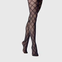 Women's Bias Plaid Tights - A New Day™ Black L/XL: High Waisted, Sheer, Knit, Tagless