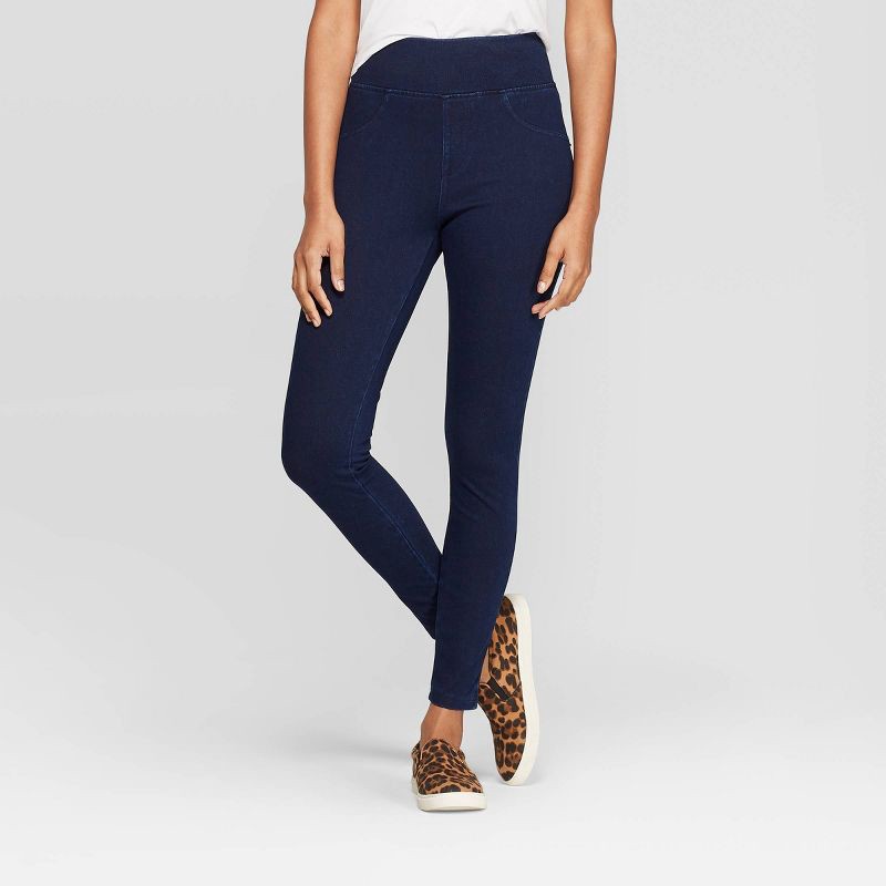 slide 1 of 3, Women's High Waist Jeggings - A New Day™ Dark Blue M: Cotton Blend, Power Stretch, Ankle Length, Wide Waistband, 1 ct