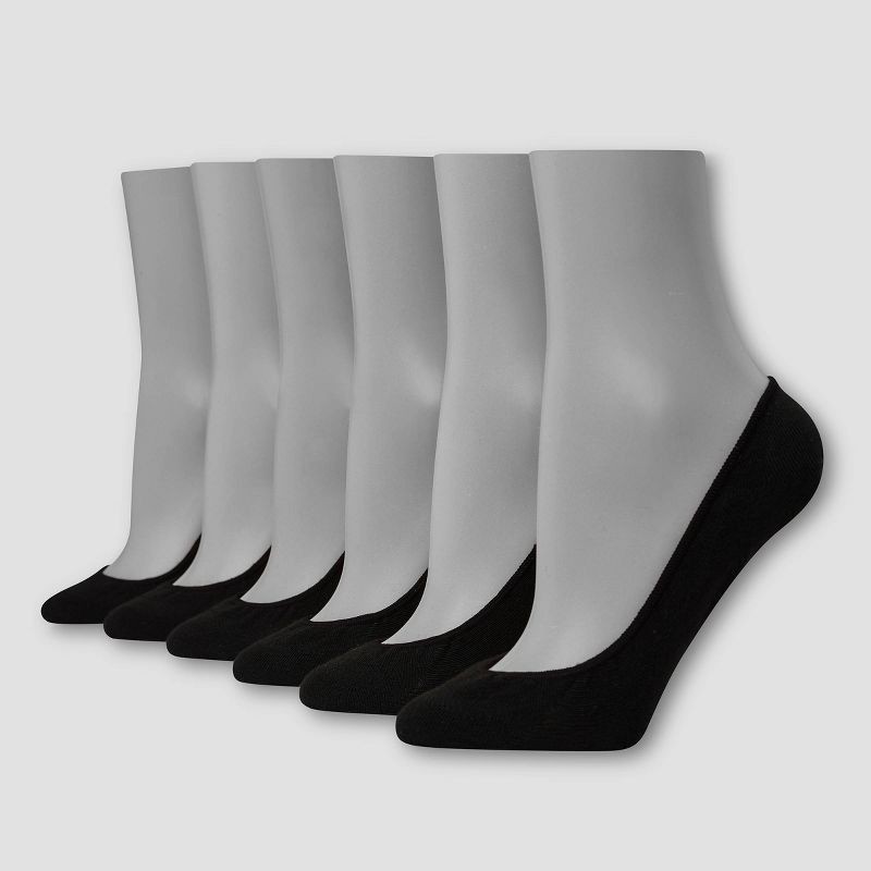slide 1 of 1, Hanes Women's Invisible Comfort 6pk Ballerina Liner Socks - Black 5-9, 6 ct