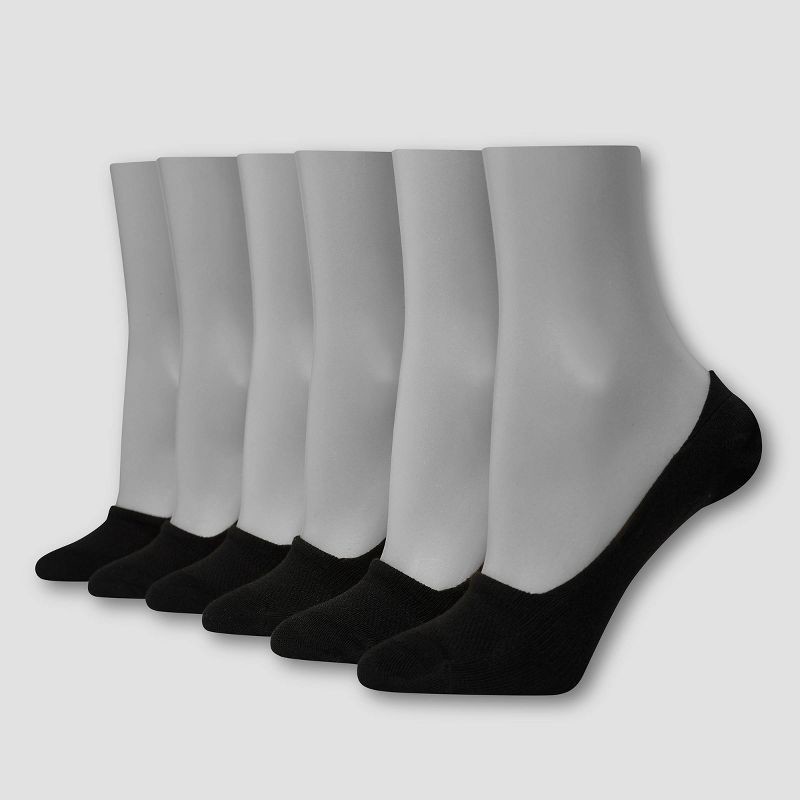 slide 1 of 1, Hanes Women's Extended Size Invisible Comfort 6pk Mid Sport Liner Socks - Black 8-12, 6 ct