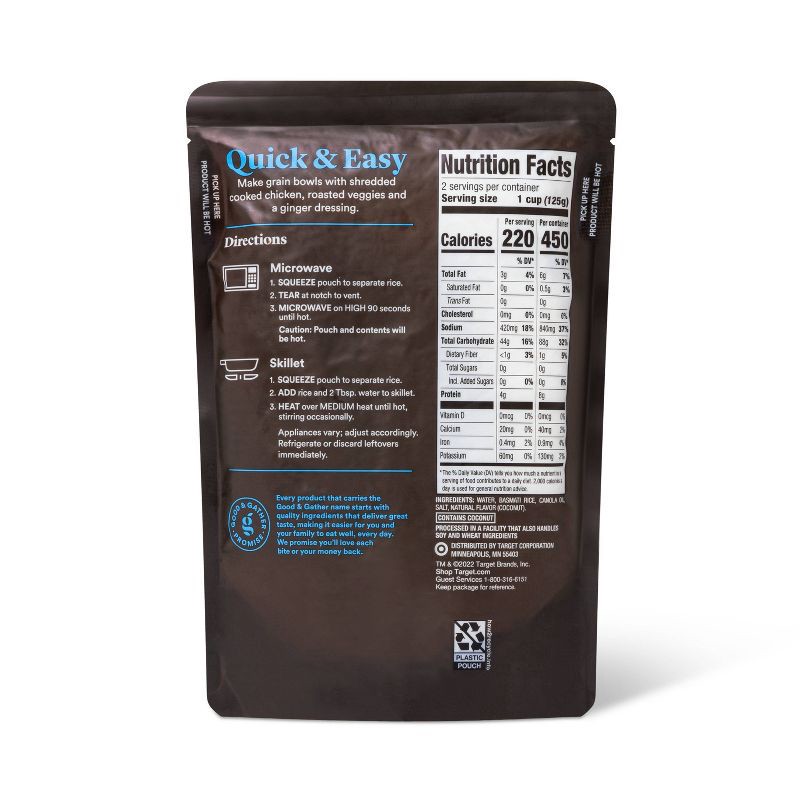 slide 3 of 4, 90 Second Coconut Basmati Rice Microwavable Pouch - 8.8oz - Good & Gather™, 8.8 oz