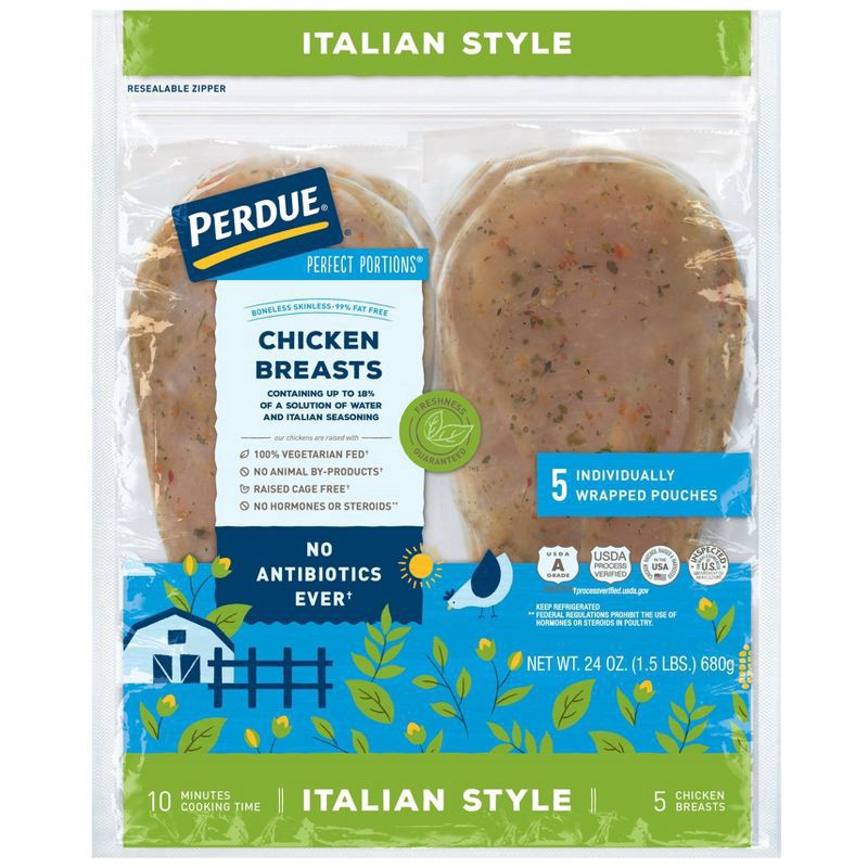 slide 1 of 9, Perdue Perfect Portions Boneless Skinless Italian Style Chicken Breasts - 1.5lbs, 1.5 lb