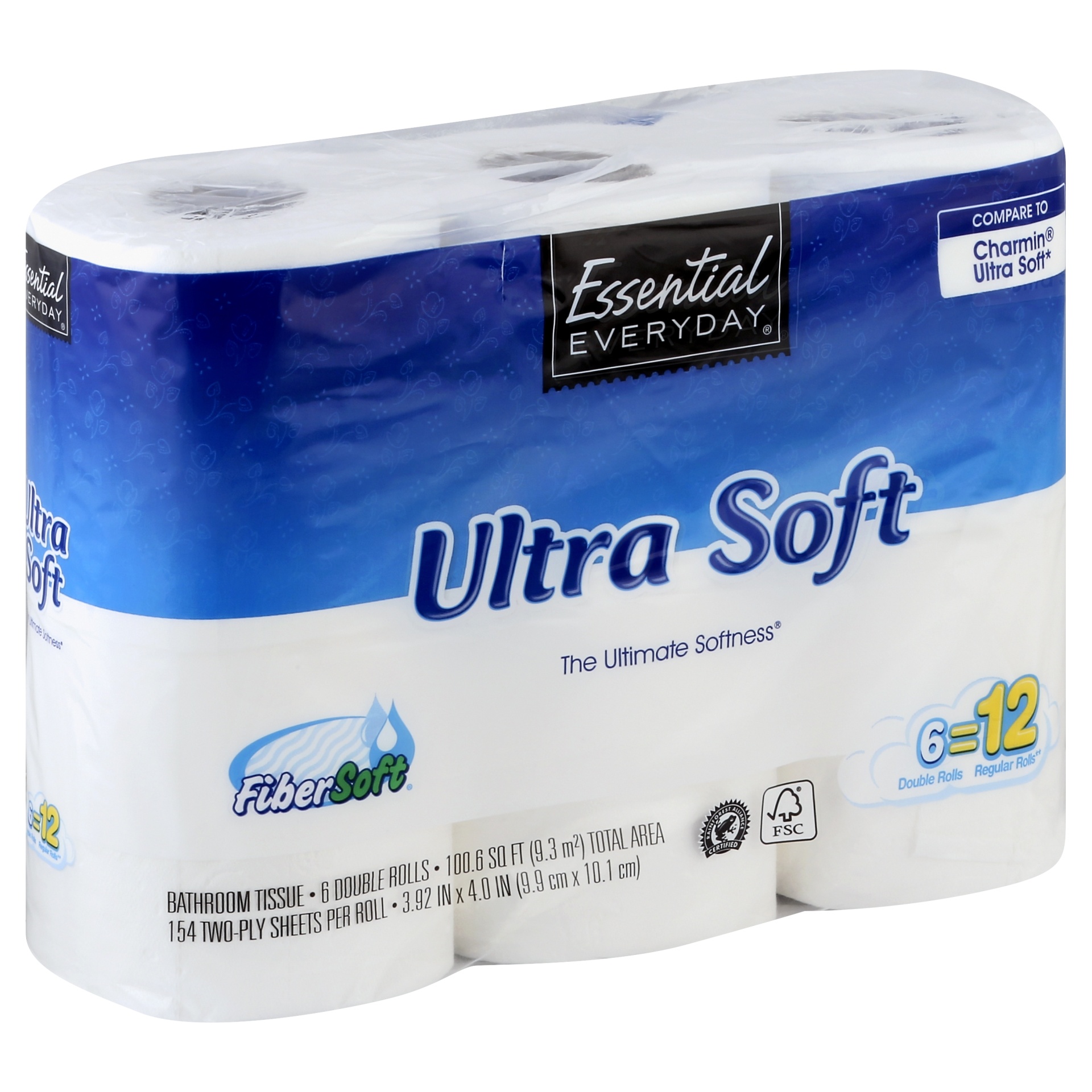 slide 1 of 6, Essential Everyday Bathroom Tissue Ultra Soft Double Rolls, 6 ct