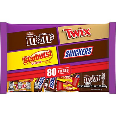slide 1 of 1, M&M's Mars M&Ms Snickers Starburst Twix Bulk Assorted Back To School Candy Variety Pack, 33.71 oz