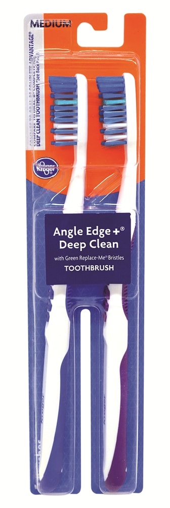slide 1 of 1, Kroger Angle Edge Deep Clean Medium Tooth Brush, 2 ct