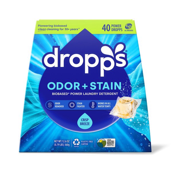 slide 1 of 1, Dropps, Power Laundry Detergent, Crisp Breeze, 40 ct