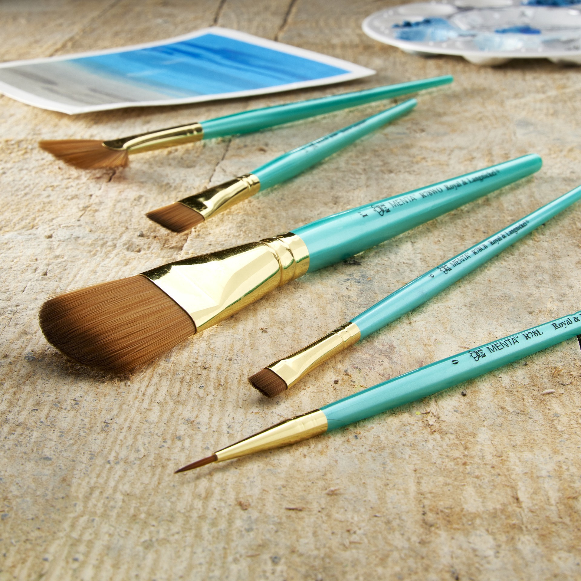 slide 3 of 3, Royal & Langnickel Menta Fan & Liner Synthetic Acrylic 5 Piece Brush Set, 5 ct