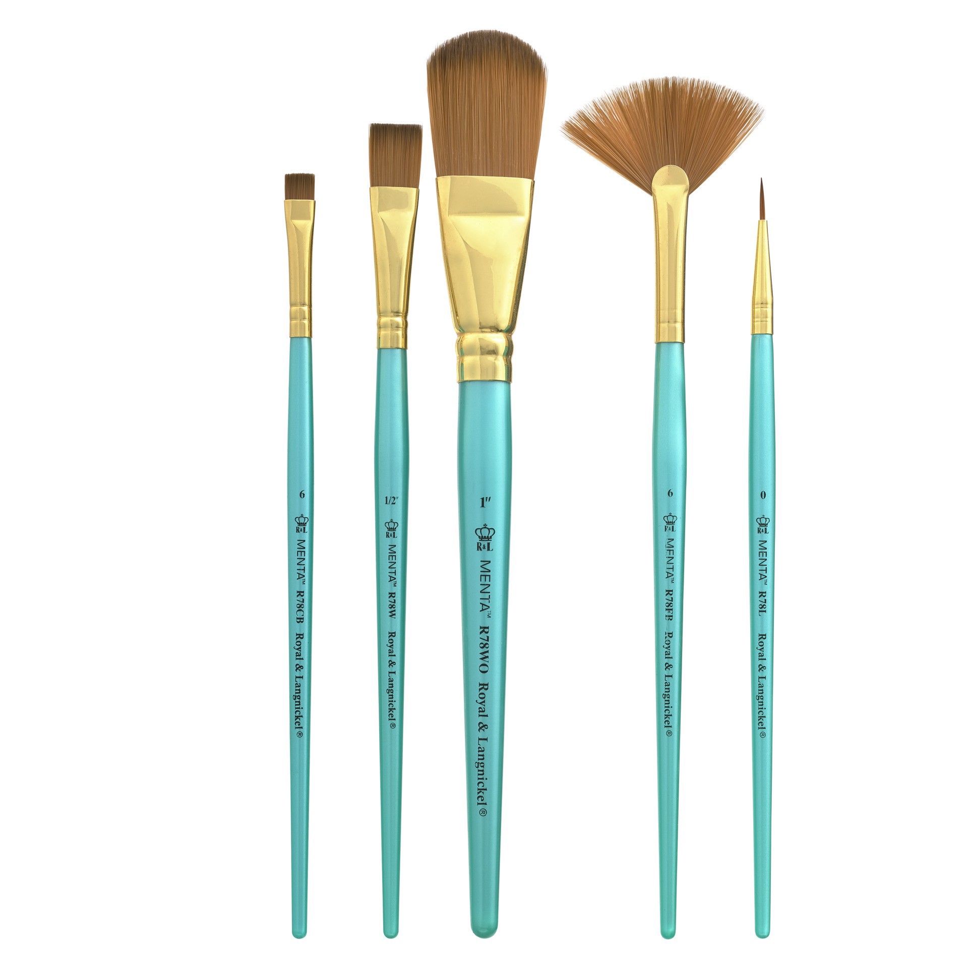 slide 2 of 3, Royal & Langnickel Menta Fan & Liner Synthetic Acrylic 5 Piece Brush Set, 5 ct